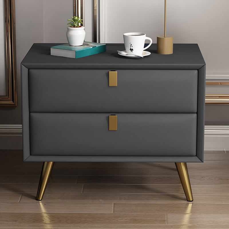 Contemporary Bed Nightstand Leather Bedside Cabinet with 2 Drawers