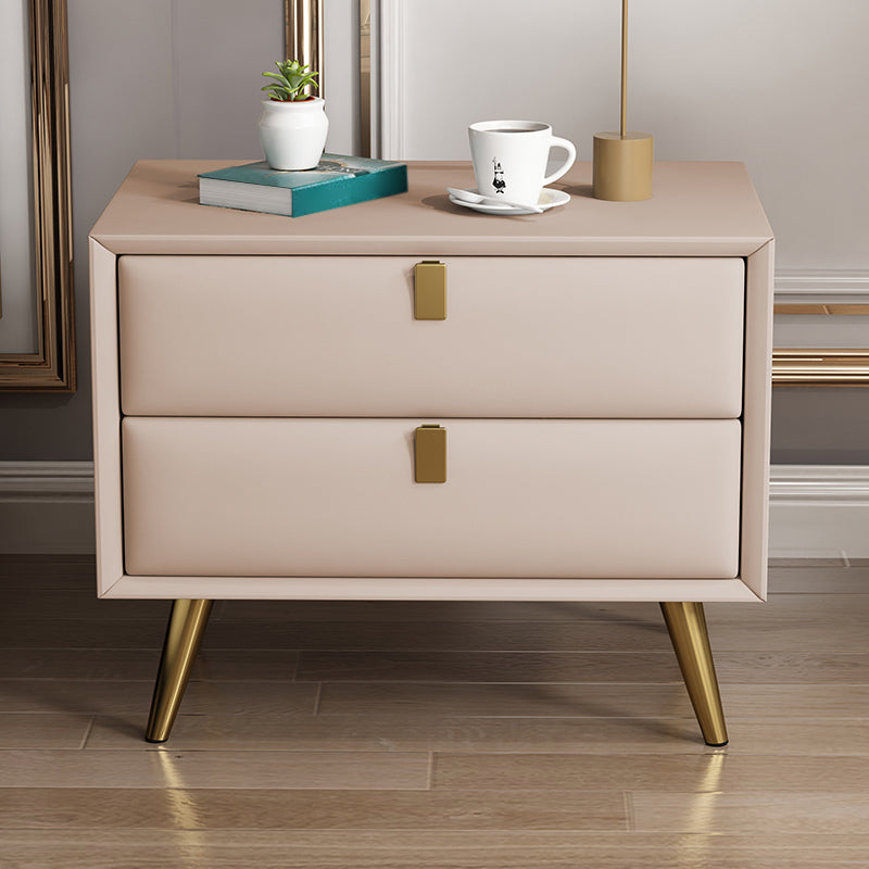 Contemporary Bed Nightstand Leather Bedside Cabinet with 2 Drawers