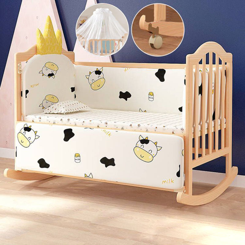 Scandinavian Baby Crib Wood Toddler Guard Rails Included Nursery Bed