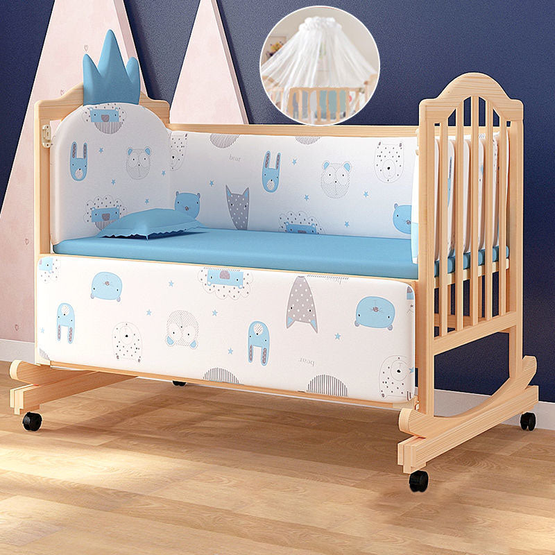 Scandinavian Baby Crib Wood Toddler Guard Rails Included Nursery Bed