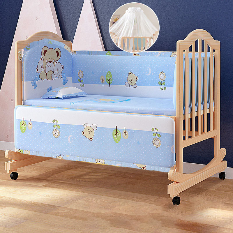 Scandinavian Baby Crib Wood Toddler Guard Rails Included Nursery Bed