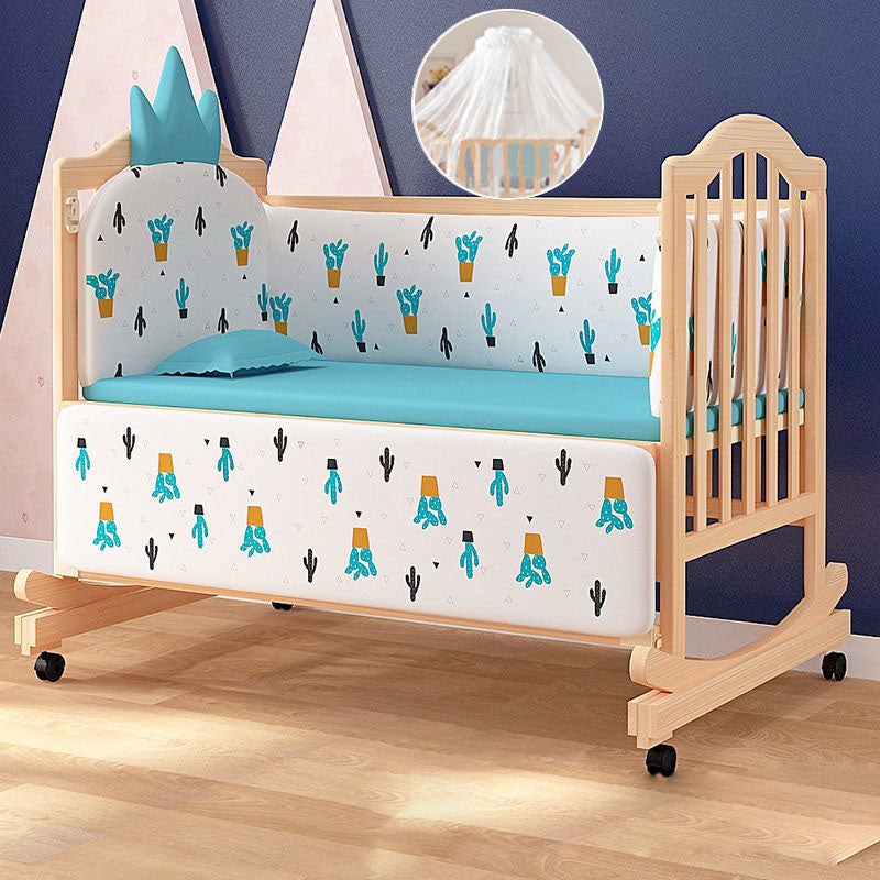 Scandinavian Baby Crib Wood Toddler Guard Rails Included Nursery Bed