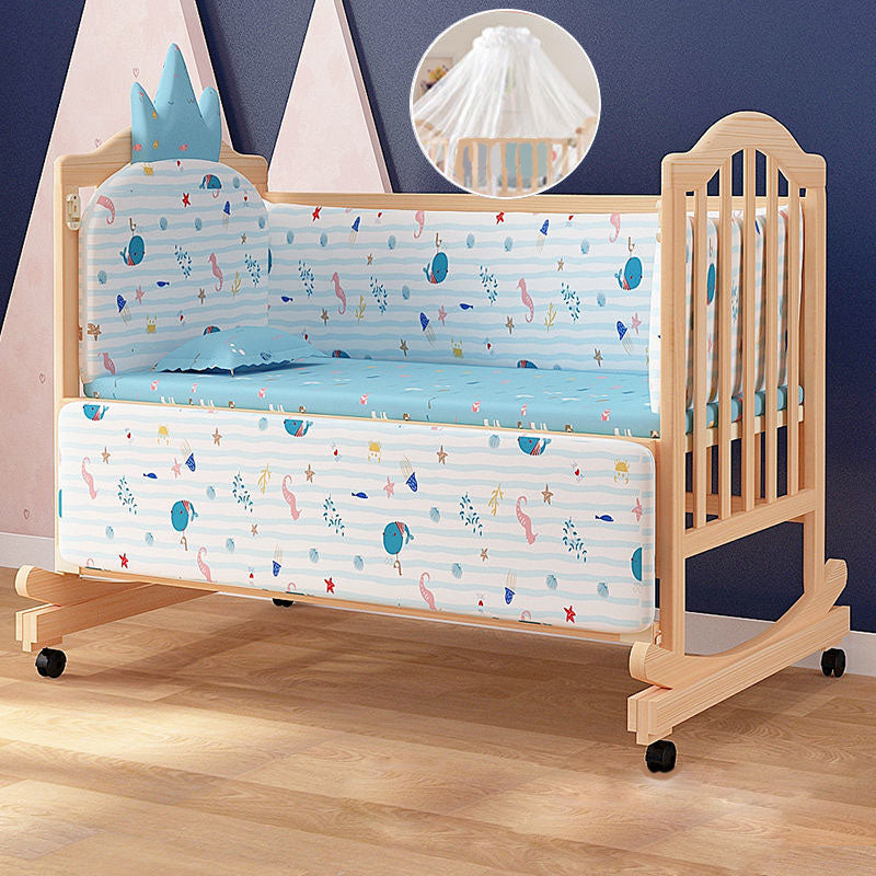 Scandinavian Baby Crib Wood Toddler Guard Rails Included Nursery Bed