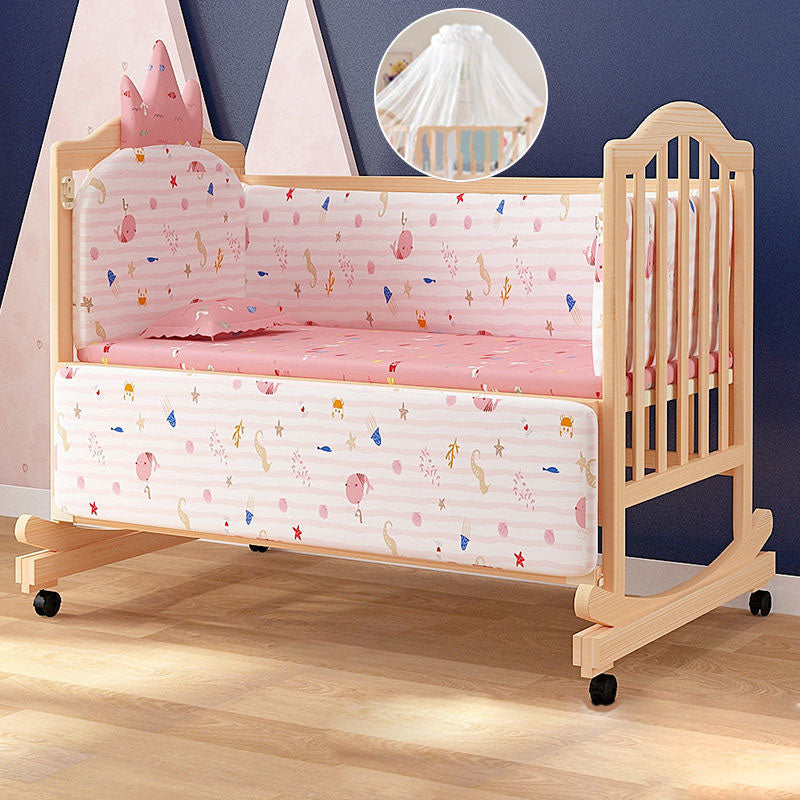 Scandinavian Baby Crib Wood Toddler Guard Rails Included Nursery Bed