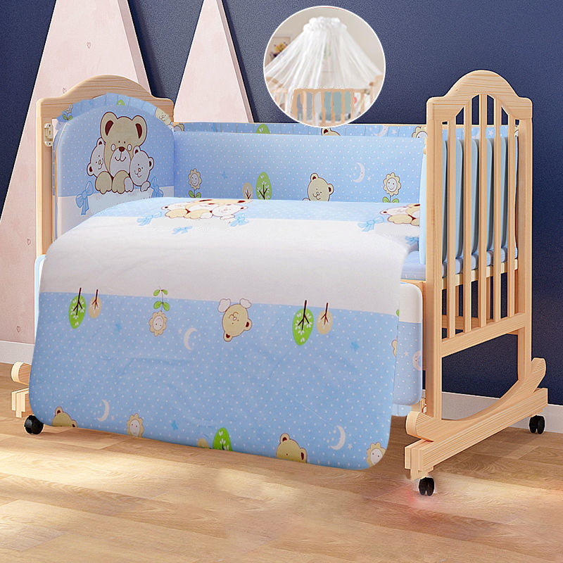 Scandinavian Baby Crib Wood Toddler Guard Rails Included Nursery Bed