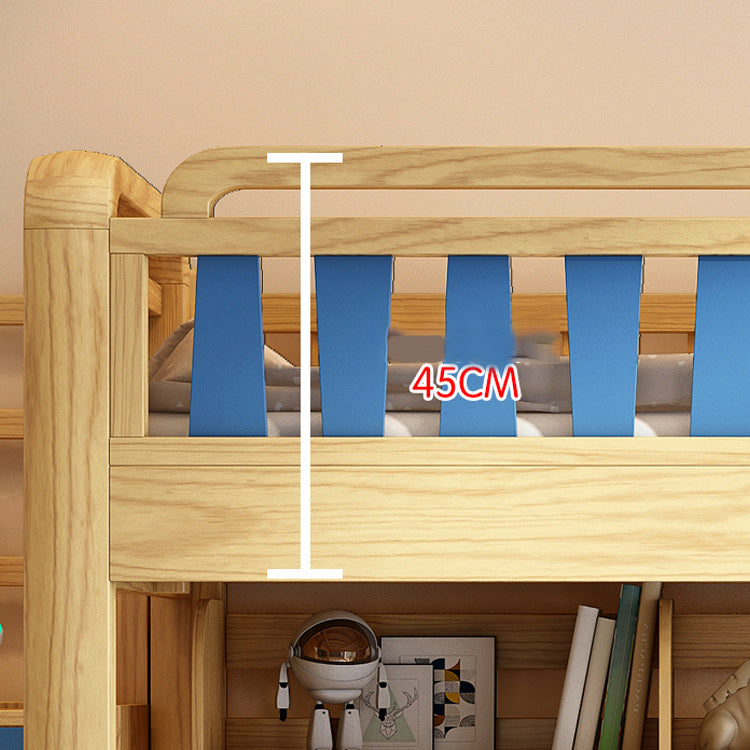 Scandinavian Natural Bunk Bed in Solid Wood with Guardrail Standard Bunk Bed