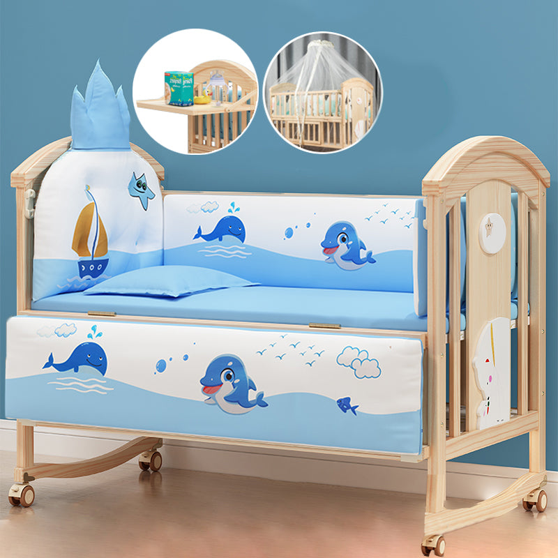 Natural Contemporary Kids Bed Pine Kids Bed with Guardrail Upholstered