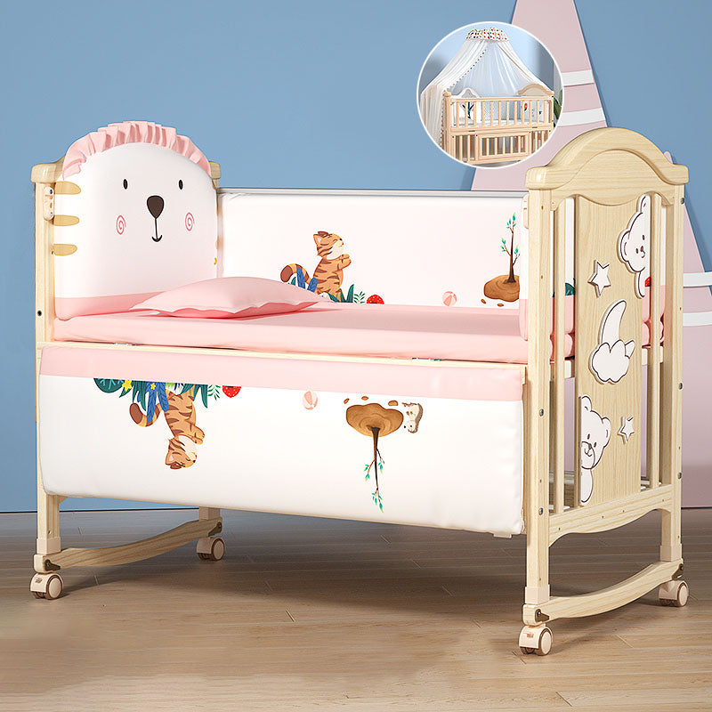 Contemporary 3-in-1 Solid Wood Convertible Baby Bed with Wheels