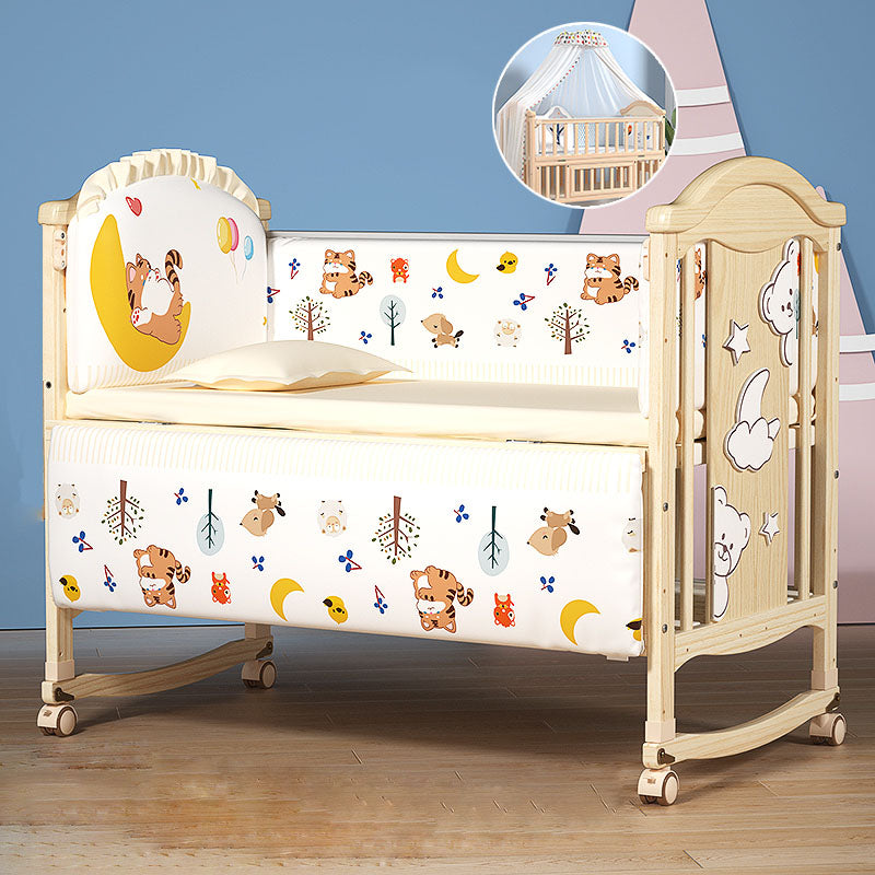 Contemporary 3-in-1 Solid Wood Convertible Baby Bed with Wheels