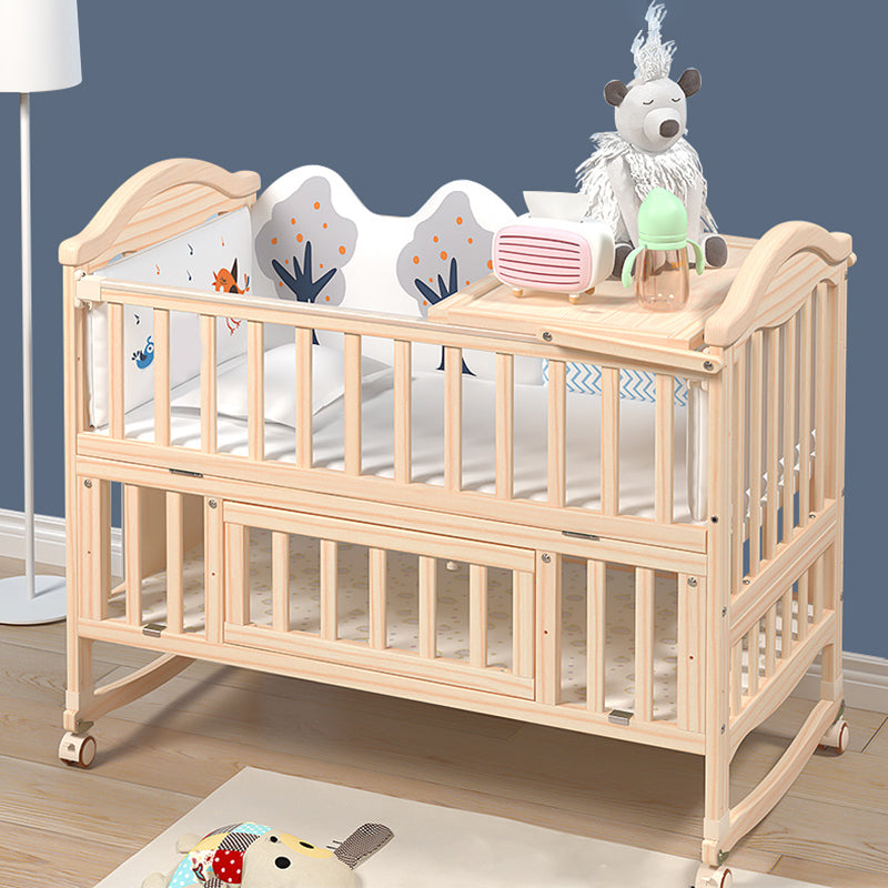 Contemporary 3-in-1 Solid Wood Convertible Baby Bed with Wheels