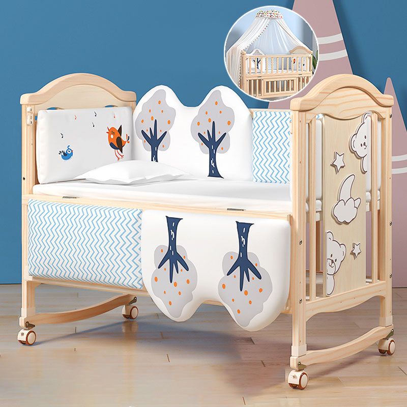 Contemporary 3-in-1 Solid Wood Convertible Baby Bed with Wheels