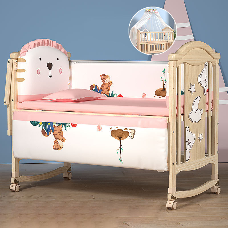 Contemporary 3-in-1 Solid Wood Convertible Baby Bed with Wheels