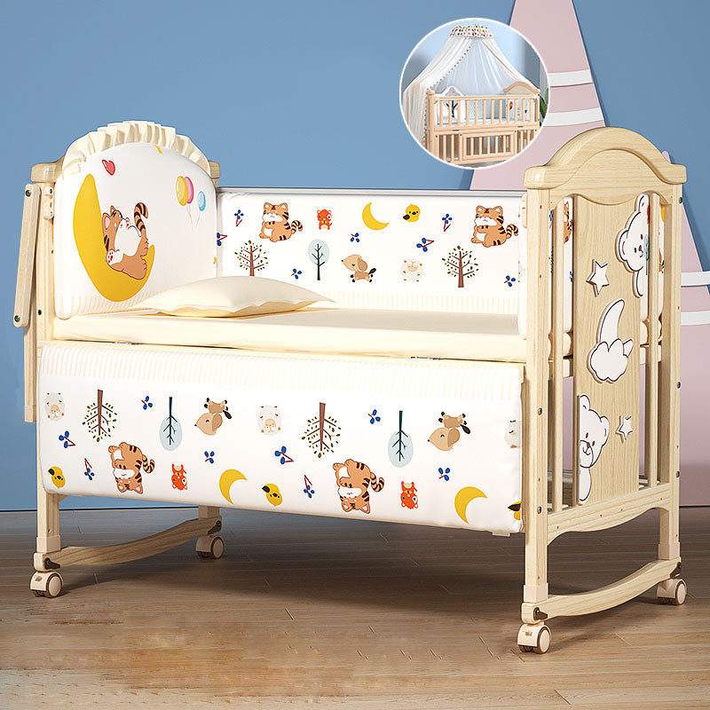 Contemporary 3-in-1 Solid Wood Convertible Baby Bed with Wheels