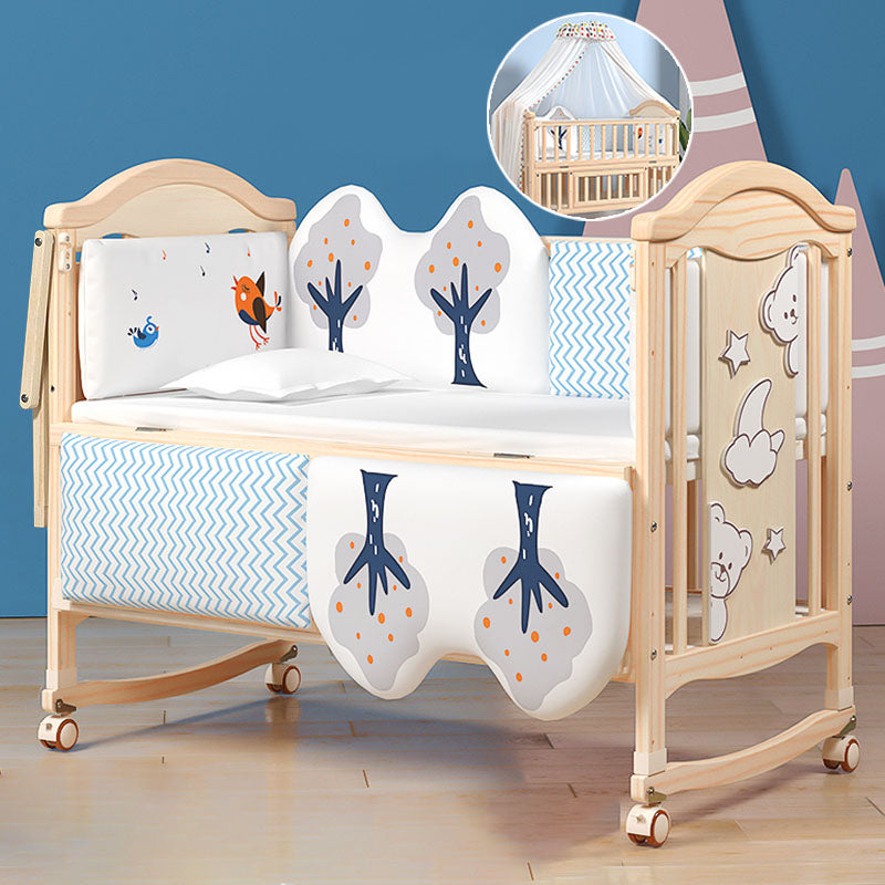 Contemporary 3-in-1 Solid Wood Convertible Baby Bed with Wheels