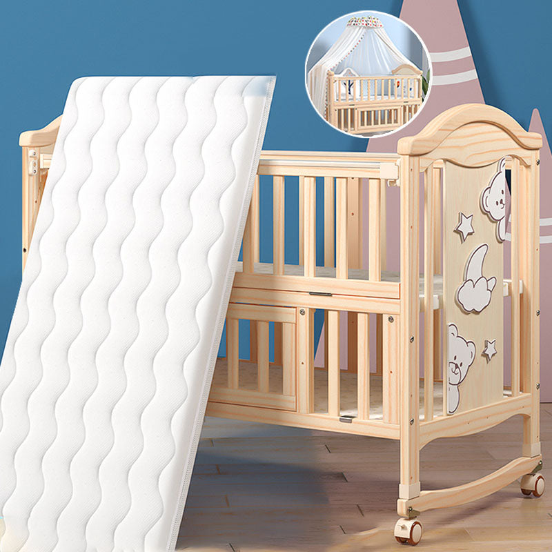 Contemporary 3-in-1 Solid Wood Convertible Baby Bed with Wheels