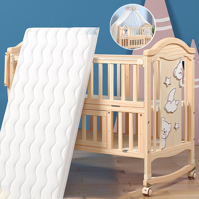 Contemporary 3-in-1 Solid Wood Convertible Baby Bed with Wheels