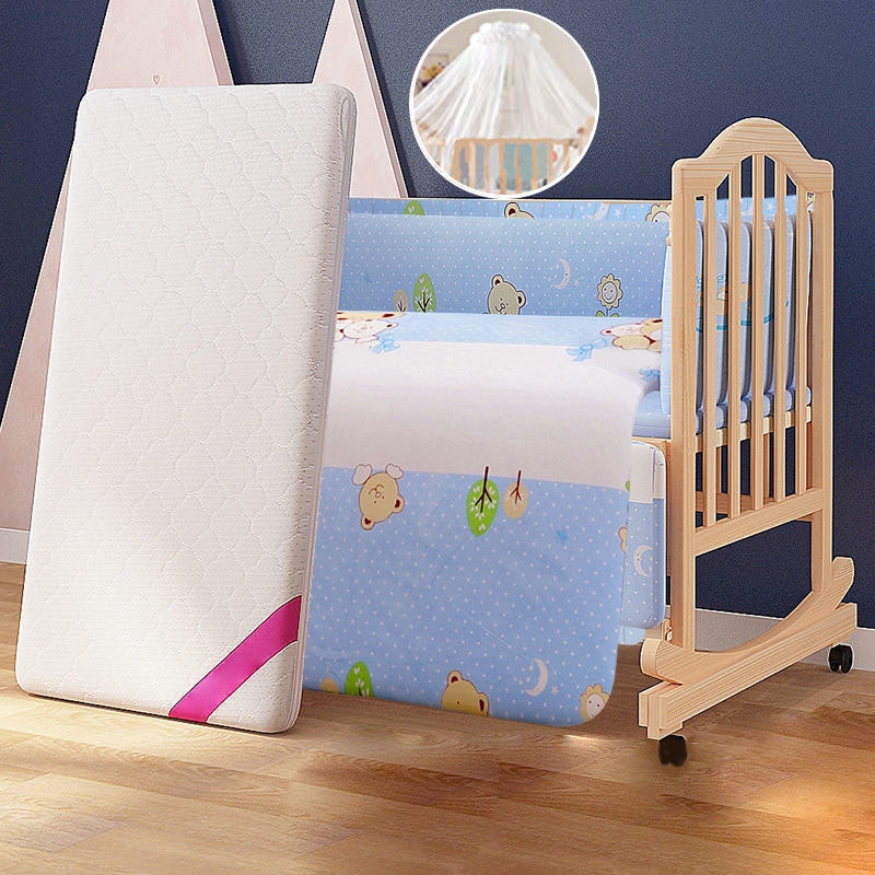 Scandinavian Nursery Crib Solid Wood Guardrail Baby Crib with Casters