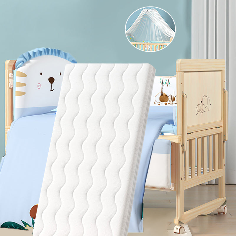 Contemporary Natural Toddler Bed Solid Wood Baby Bed with Wheels