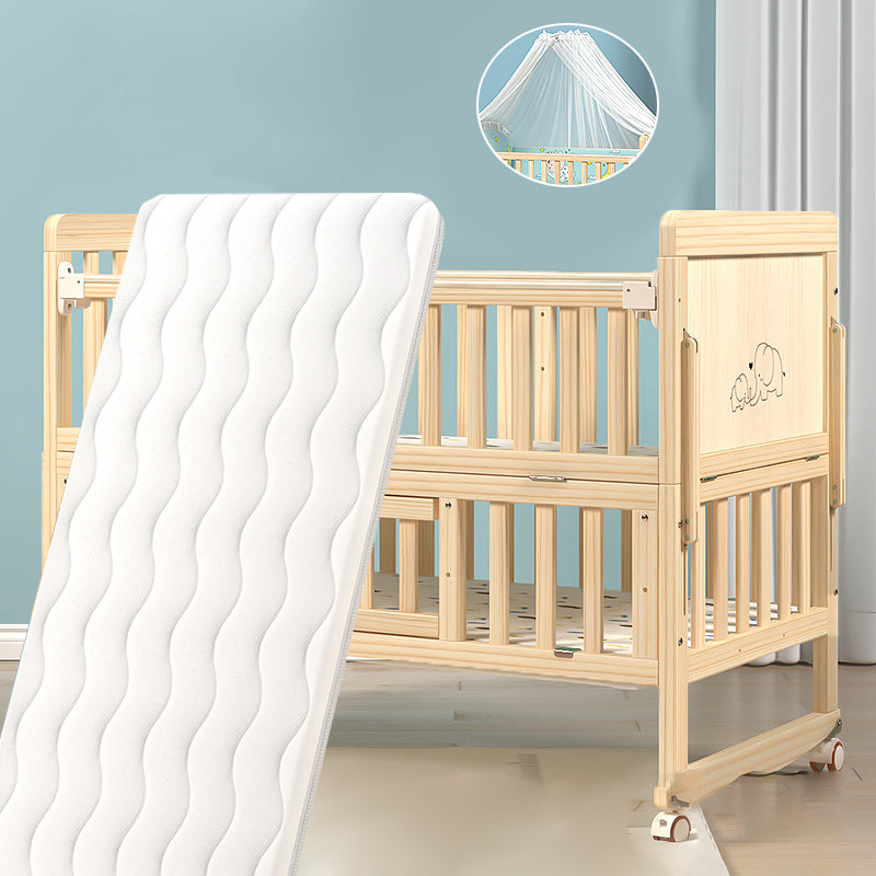 Contemporary Natural Toddler Bed Solid Wood Baby Bed with Wheels