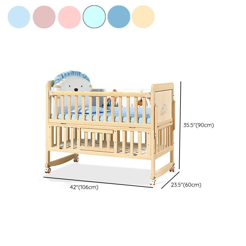 Contemporary Natural Toddler Bed Solid Wood Baby Bed with Wheels