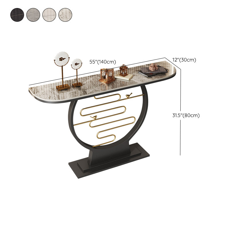 Stone Half Moon Console Table 1-shelf 31.5" Tall Accent Table with Abstract Base