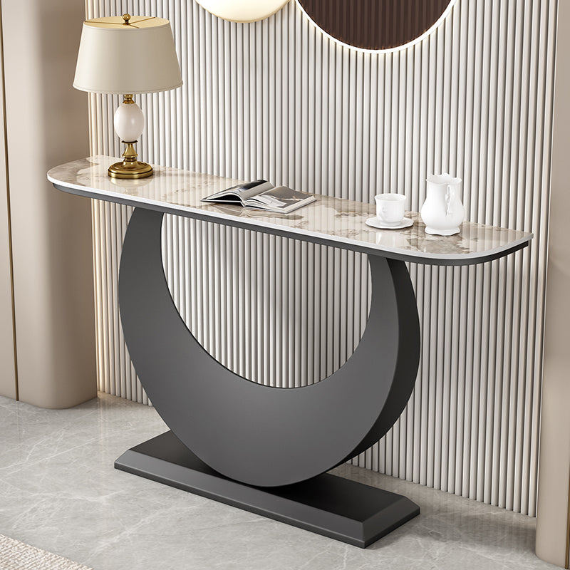 Stone Half Moon Accent Table Modern 31.5" Tall Console Table for Hall