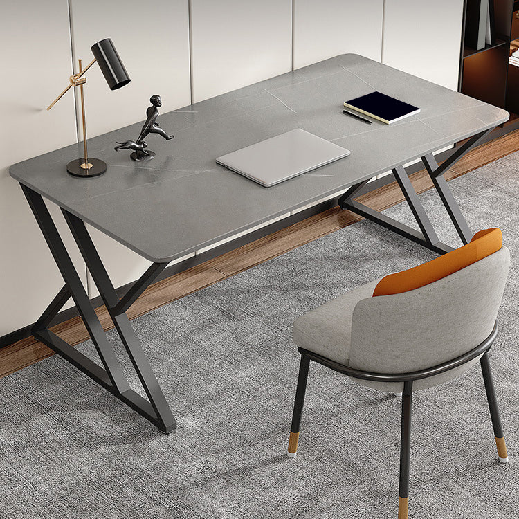 Contemporary Stone Office Desk Curved Grey Writing Desk for Office