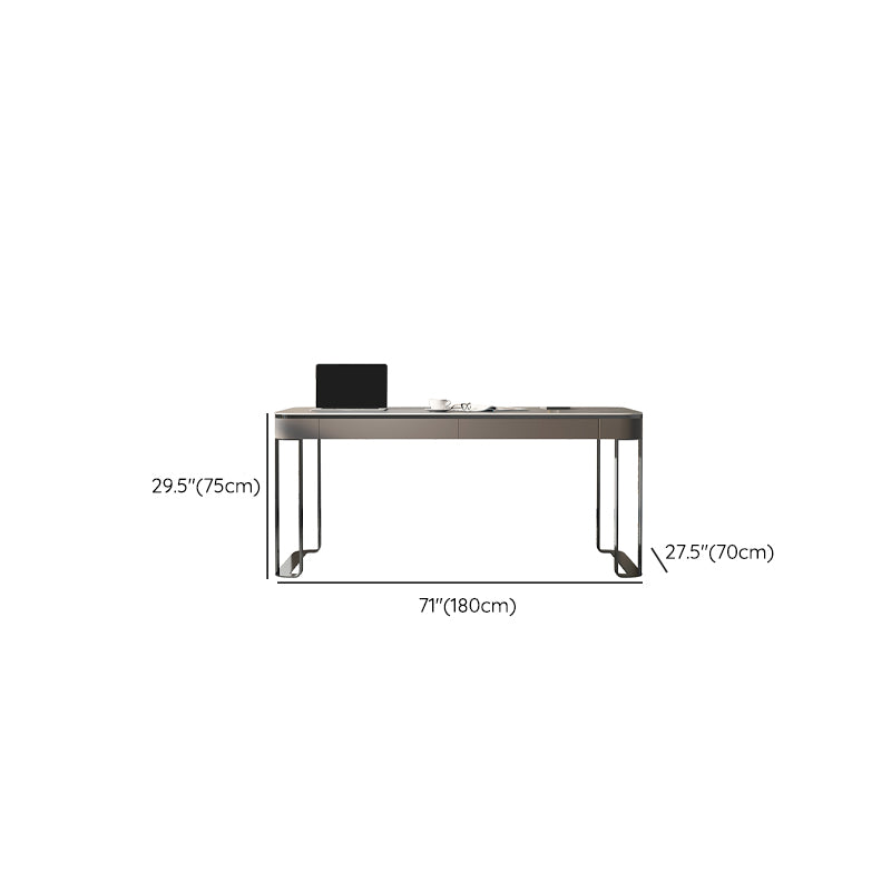 Modern Stone Curved Office Desk 29.53" Tall 2 Drawers Writing Desk