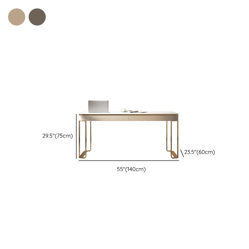 Modern Stone Curved Office Desk 29.53" Tall 2 Drawers Writing Desk