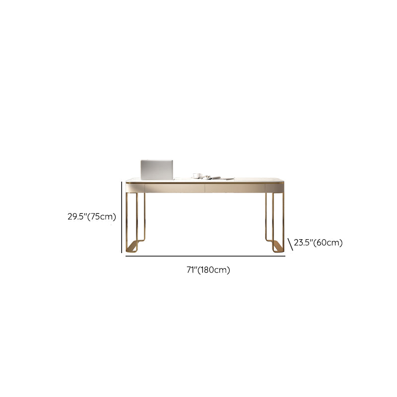 Modern Stone Curved Office Desk 29.53" Tall 2 Drawers Writing Desk