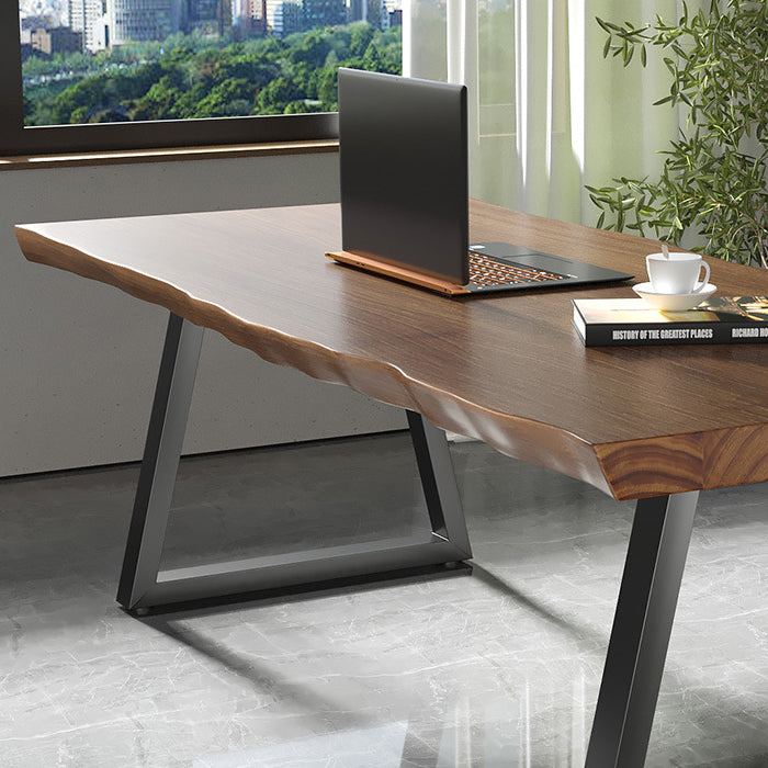 Contemporary Solid Wood Office Desk Rectangular Iron Writing Desk for Office