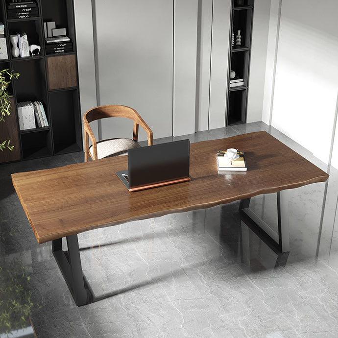 Contemporary Solid Wood Office Desk Rectangular Iron Writing Desk for Office