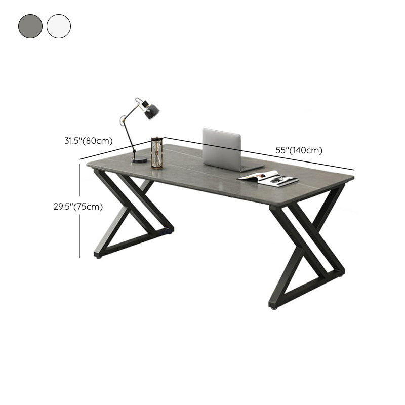 Rectangular Office Desk Antique Finish Computer Desk with Metal Legs