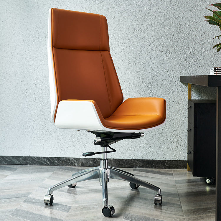 Modern No Arm Desk Chair Leather Task Chair with Wheels for Office