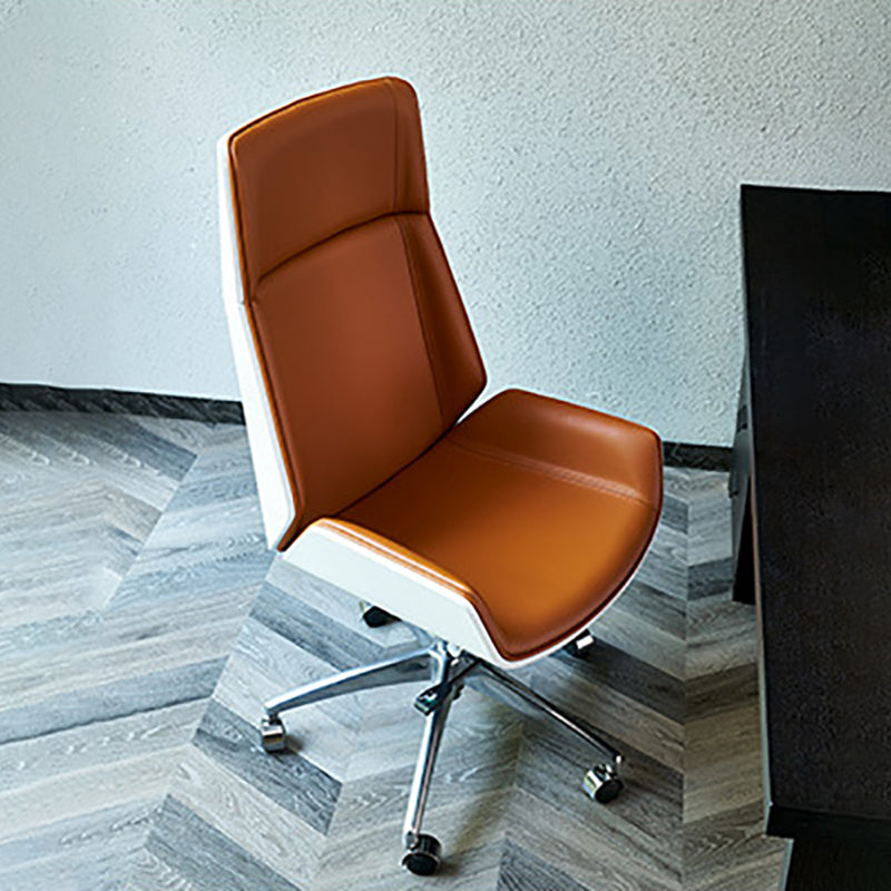 Modern No Arm Desk Chair Leather Task Chair with Wheels for Office