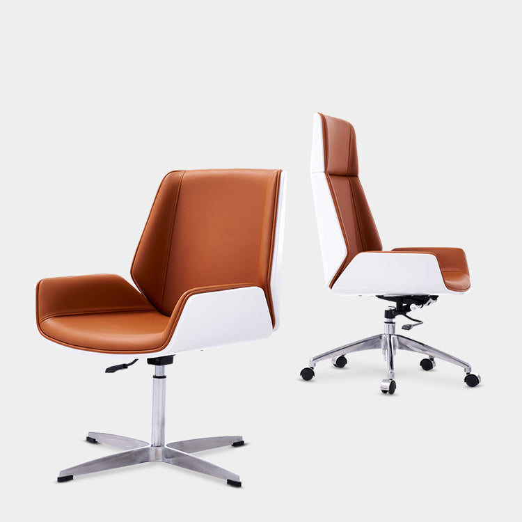 Modern No Arm Desk Chair Leather Task Chair with Wheels for Office