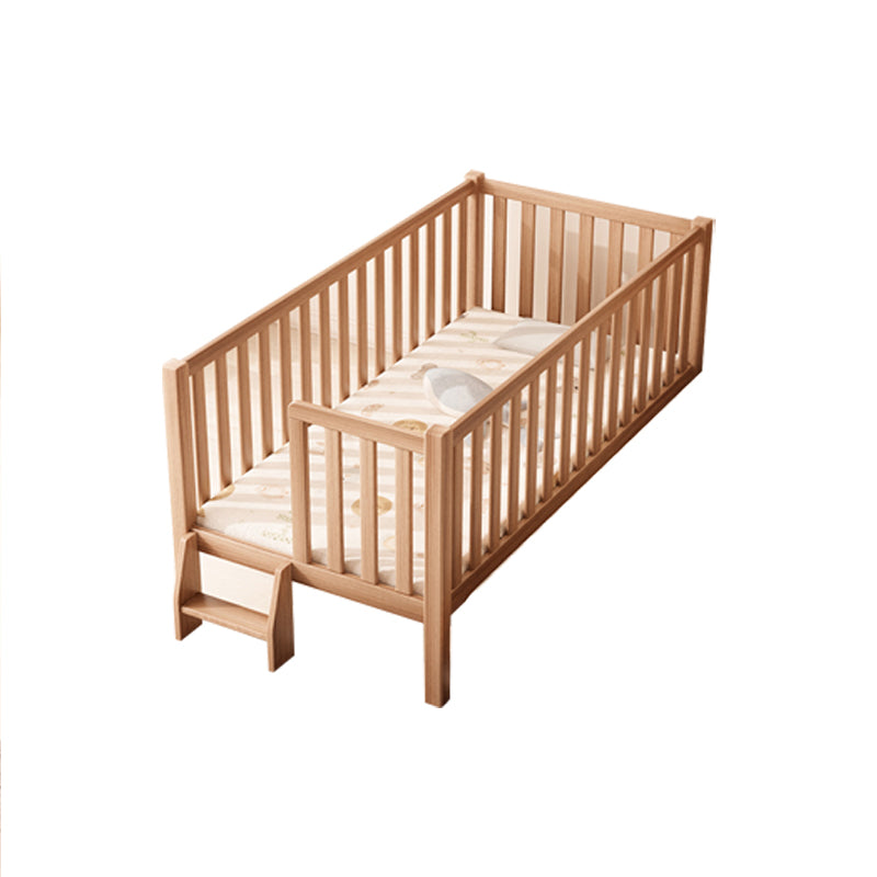 Contemporary Natural Nursery Crib in Solid Wood Convertible Crib