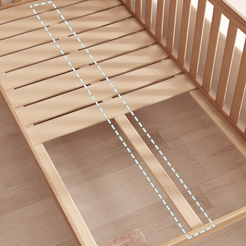 Contemporary Natural Nursery Crib in Solid Wood Convertible Crib