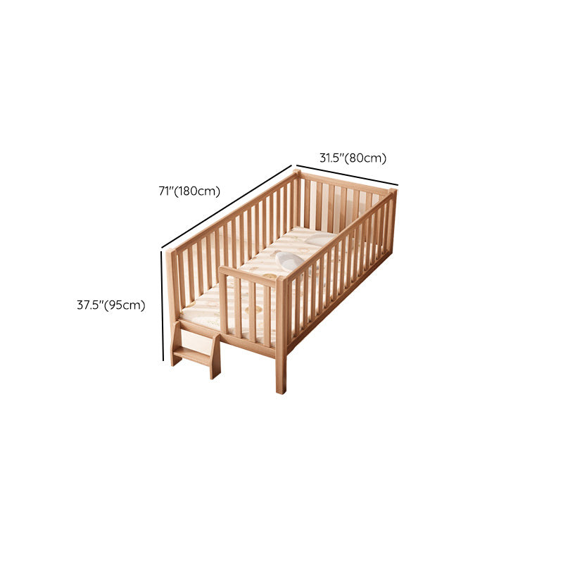 Contemporary Natural Nursery Crib in Solid Wood Convertible Crib