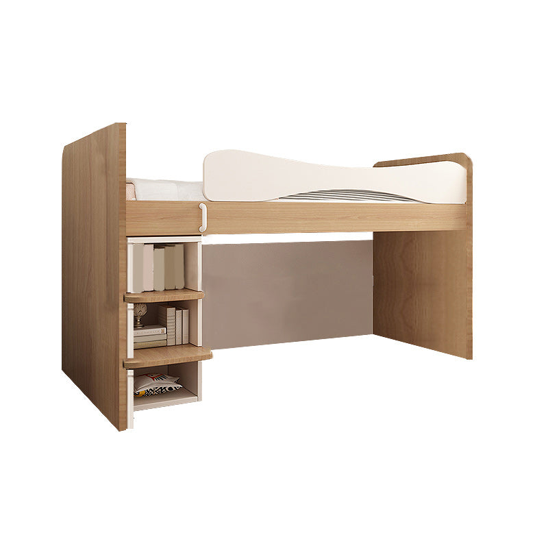 Contemporary Wood Loft Bed with Guardrail Natural Bed with Storage