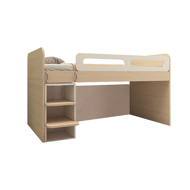 Contemporary Wood Loft Bed with Guardrail Natural Bed with Storage