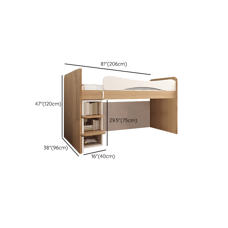 Contemporary Wood Loft Bed with Guardrail Natural Bed with Storage