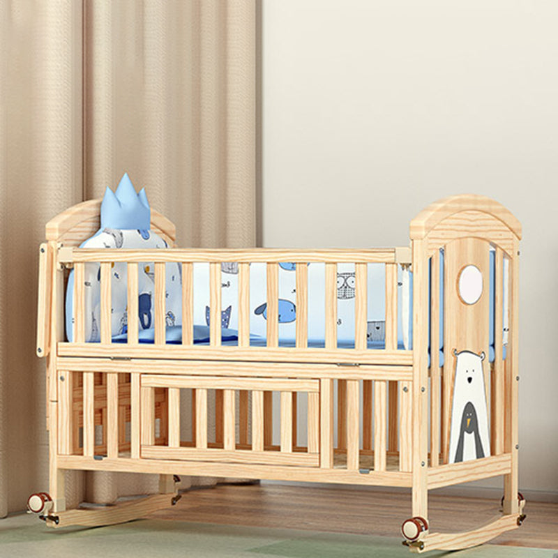 Convertible Modern Baby Crib Pine Arched Crib Nursery Bed with Storage