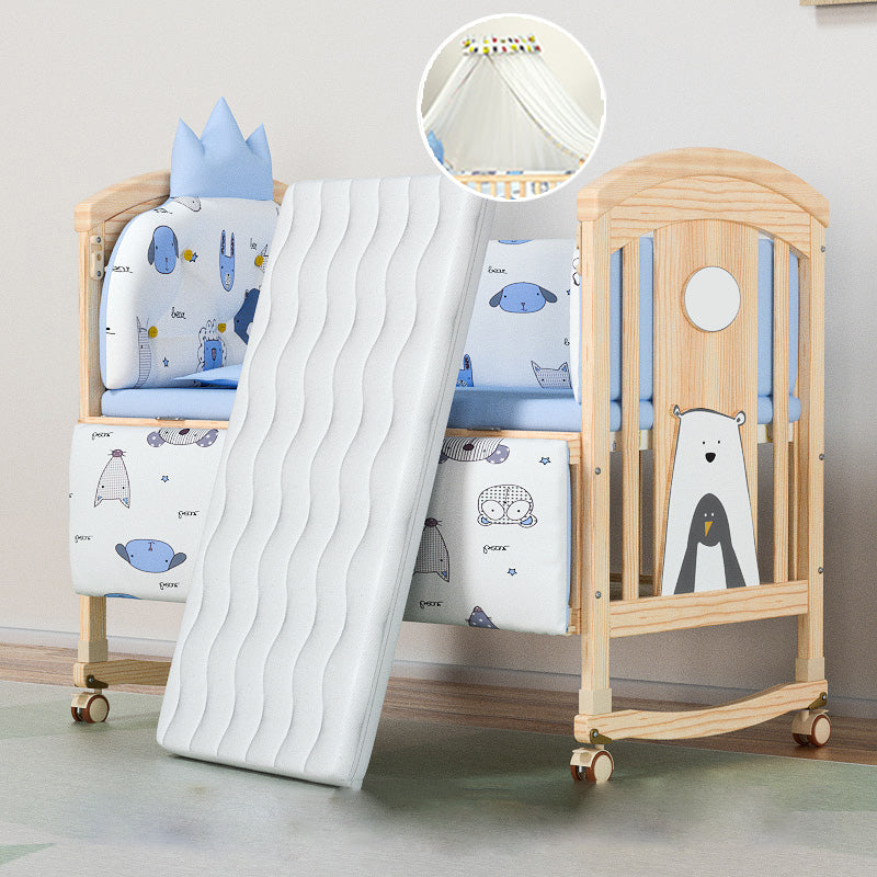 Convertible Modern Baby Crib Pine Arched Crib Nursery Bed with Storage