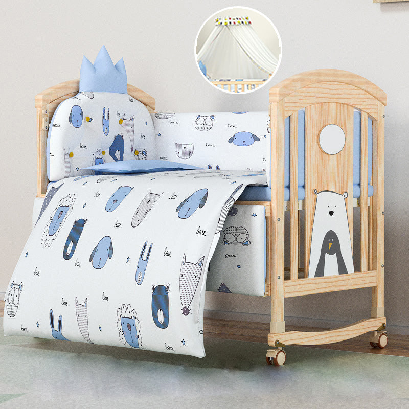 Convertible Modern Baby Crib Pine Arched Crib Nursery Bed with Storage