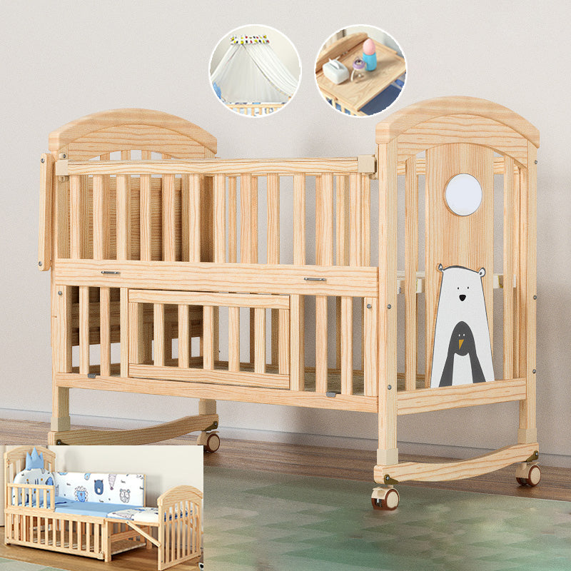 Convertible Modern Baby Crib Pine Arched Crib Nursery Bed with Storage