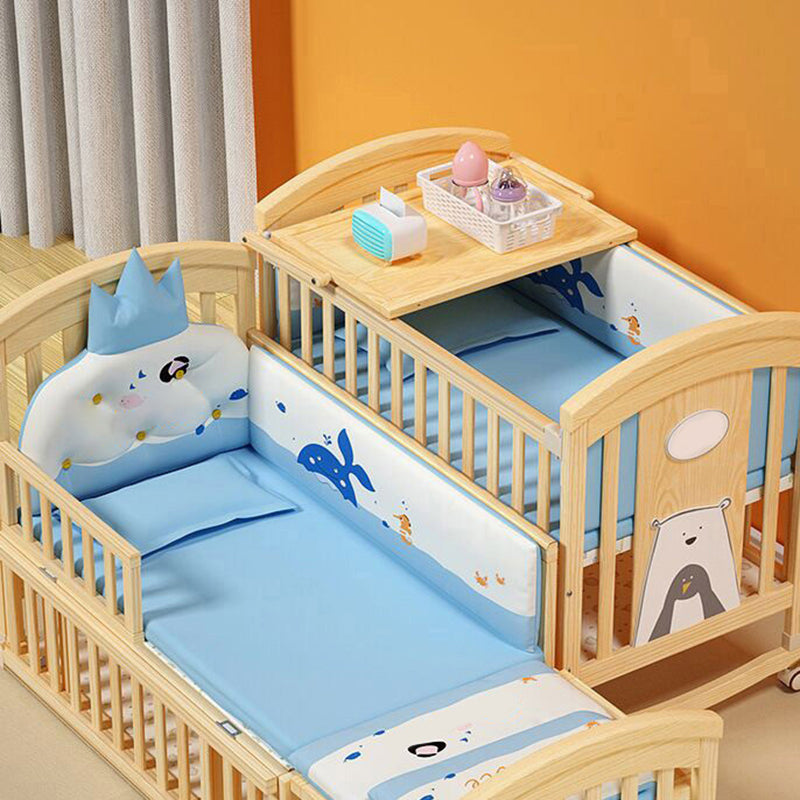 Convertible Modern Baby Crib Pine Arched Crib Nursery Bed with Storage