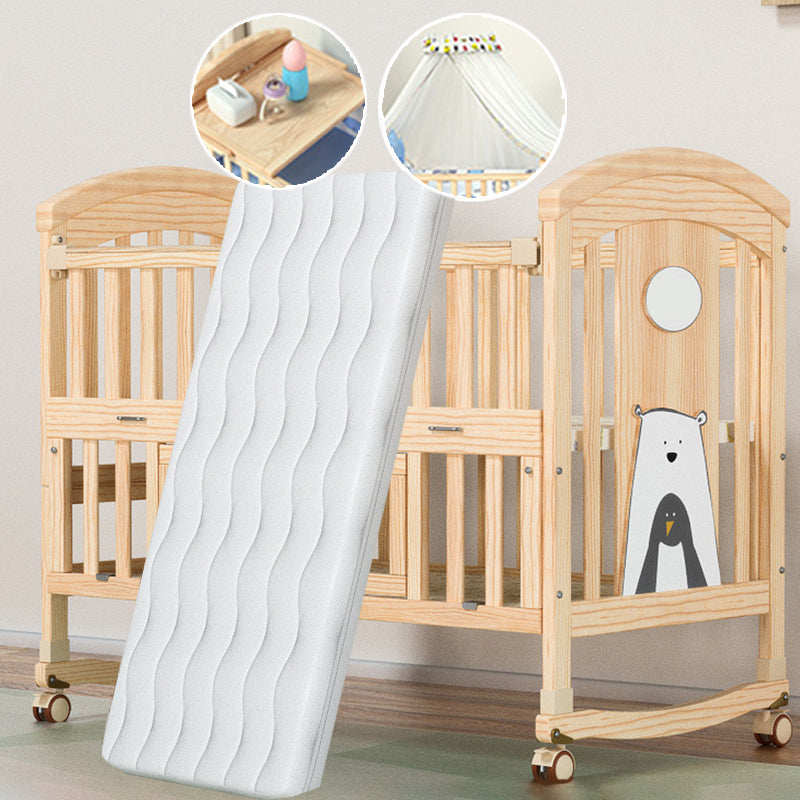 Convertible Modern Baby Crib Pine Arched Crib Nursery Bed with Storage