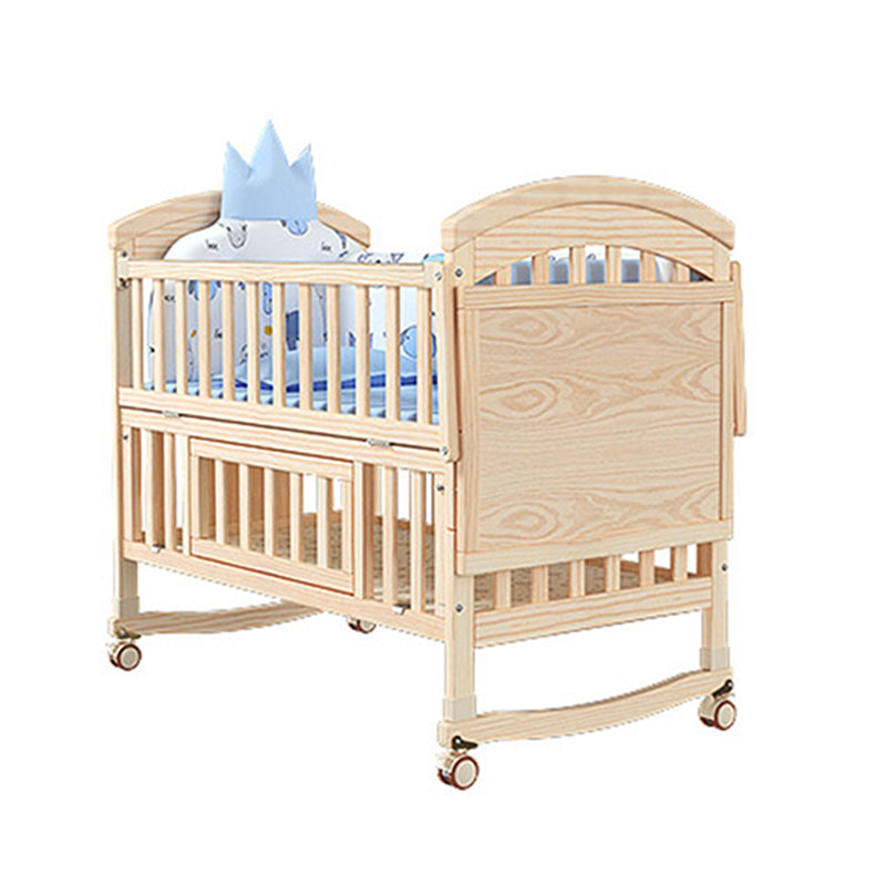 Convertible Modern Baby Crib Pine Arched Crib Nursery Bed with Storage