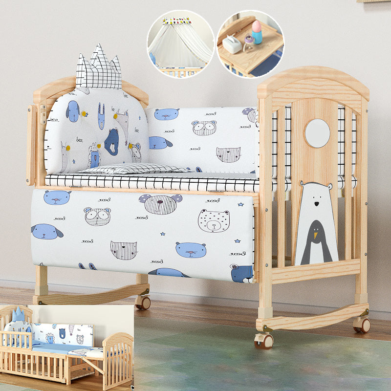 Convertible Modern Baby Crib Pine Arched Crib Nursery Bed with Storage